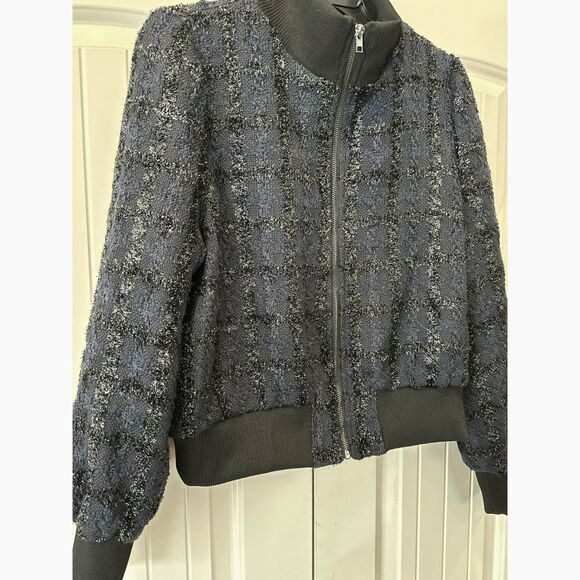 Women's Marled by Reunited Blue and Black Bomber Jacket Size Large - Picture 2 of 4